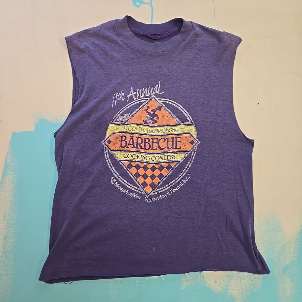 VTG 1988 Memphis in May Volunteer Sleeveless Shirt Size S BBQ Contest 17x22 Crop